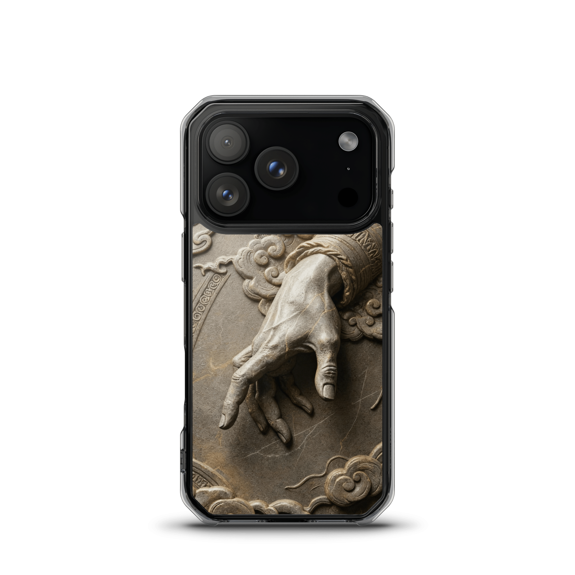 Divine Hand in Stone Clouds MagSafe Clear iPhone Case - Image 2