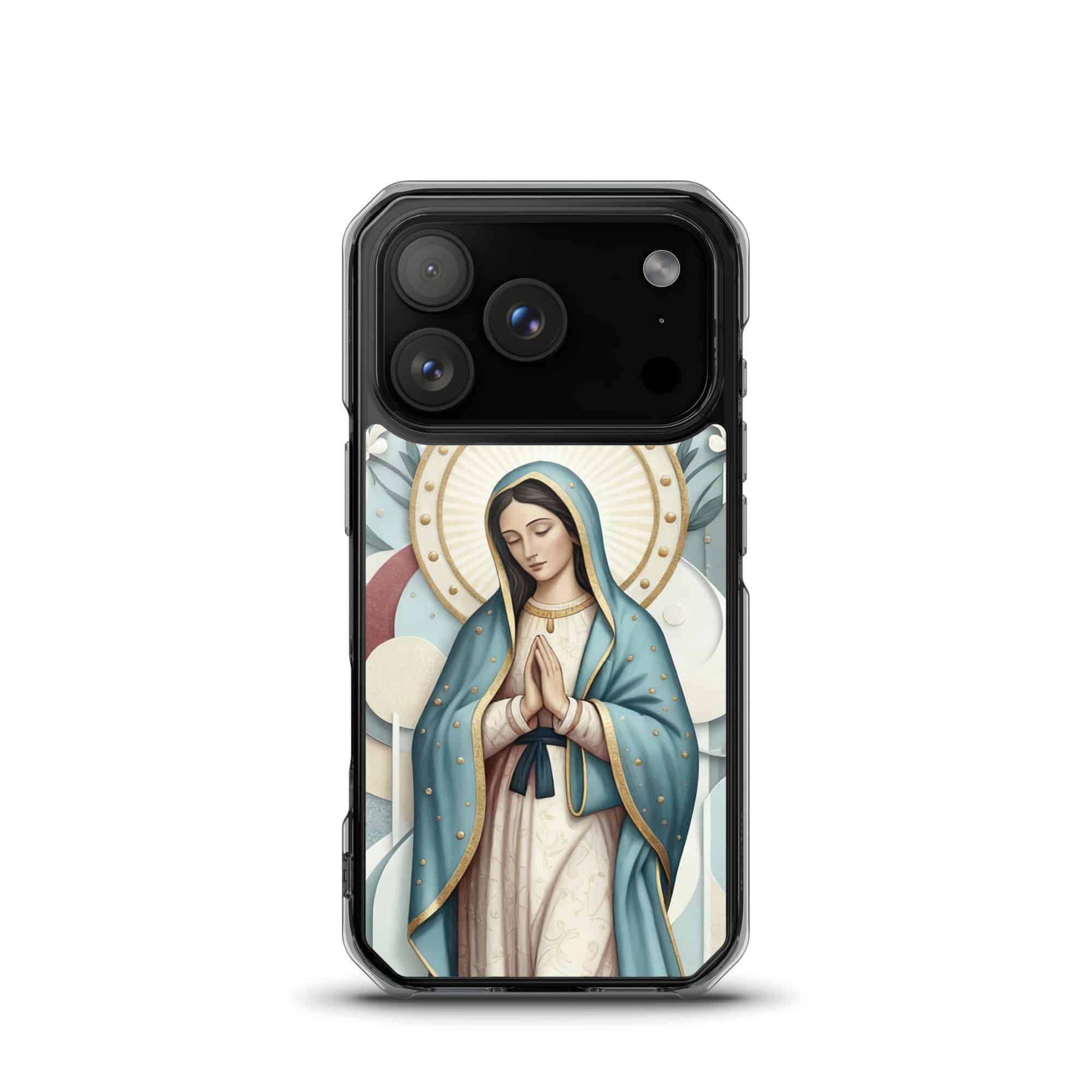 Blessed Mother Mary Pray For Us MagSafe Clear iPhone Case - Image 3