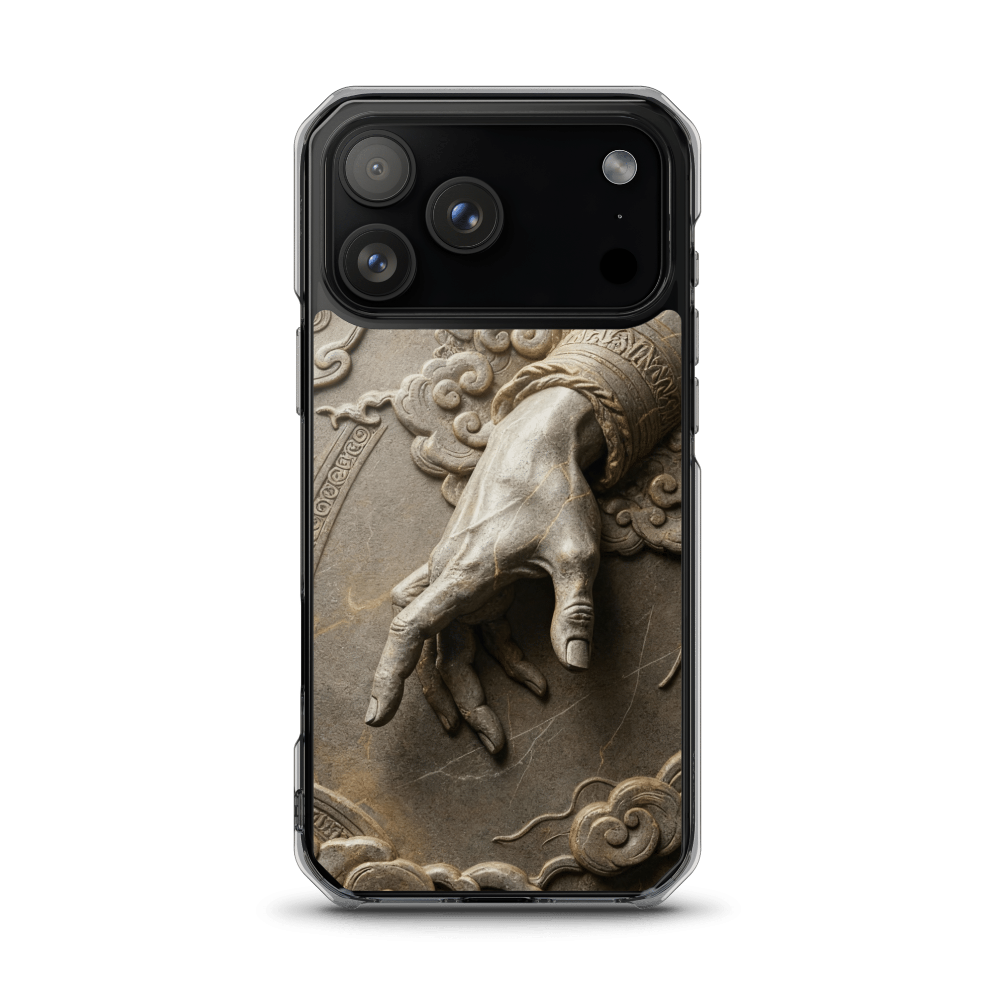 Divine Hand in Stone Clouds MagSafe Clear iPhone Case - Image 3