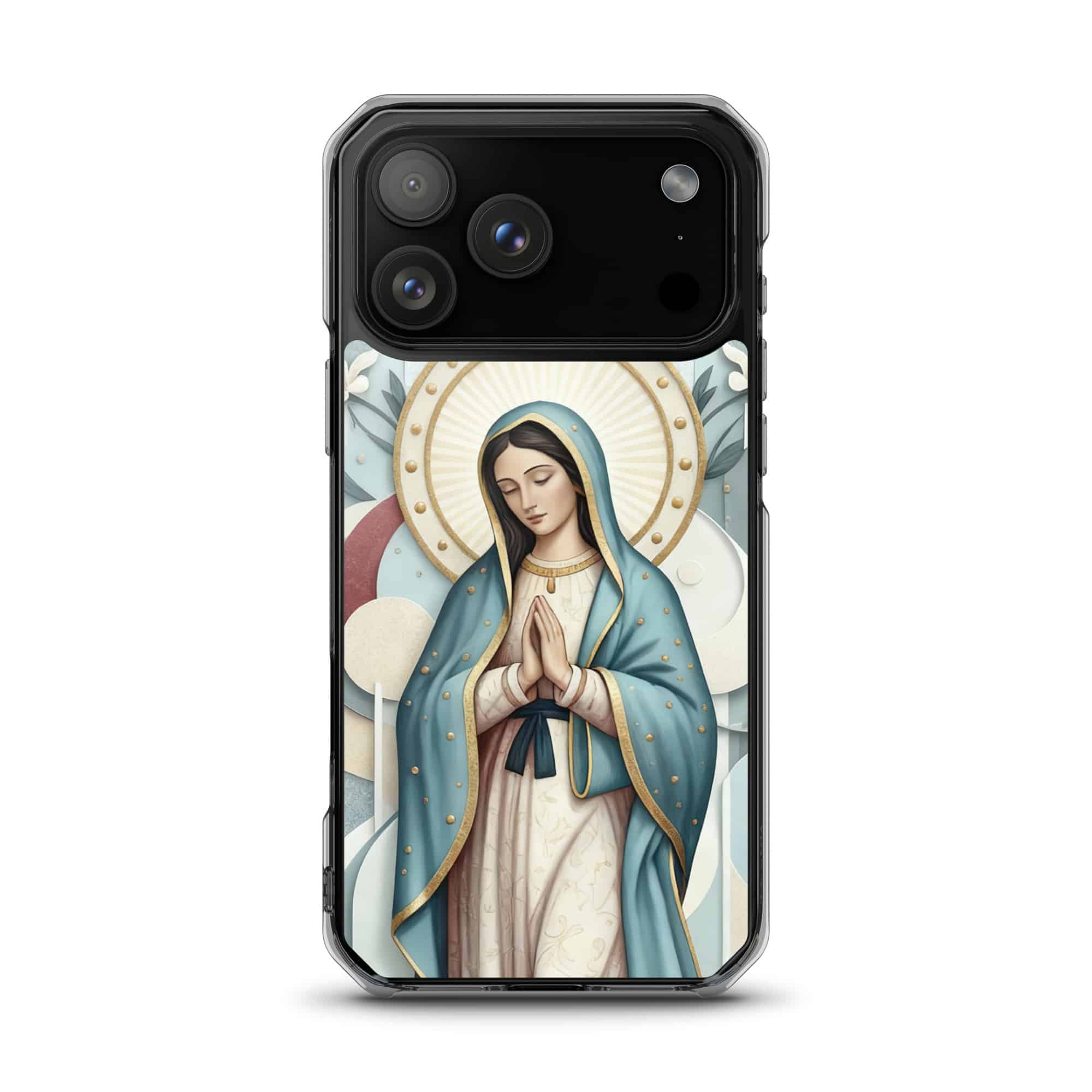 Blessed Mother Mary Pray For Us MagSafe Clear iPhone Case - Image 4