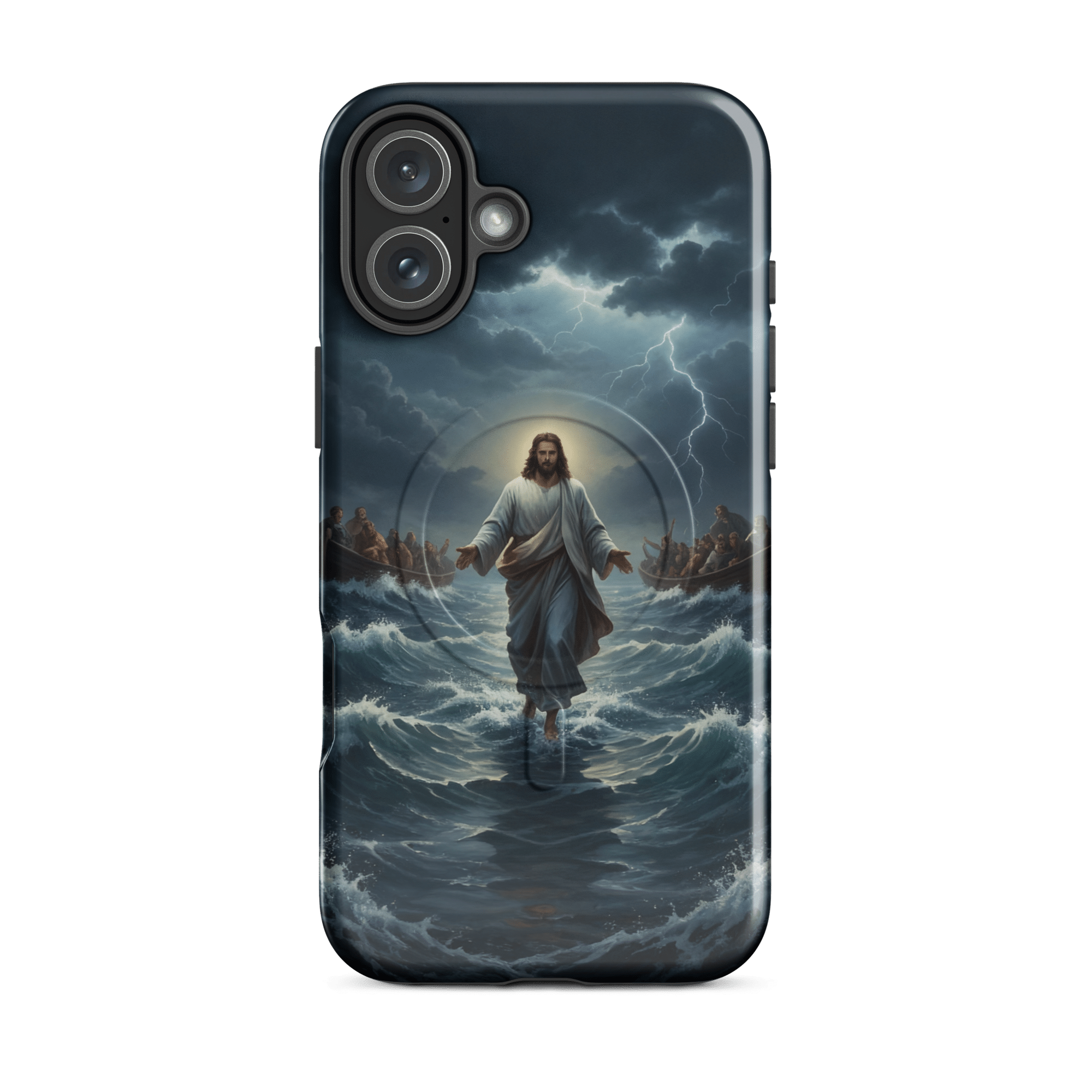 Jesus Walks on Water in the Storm MagSafe Tough iPhone Case - Image 9