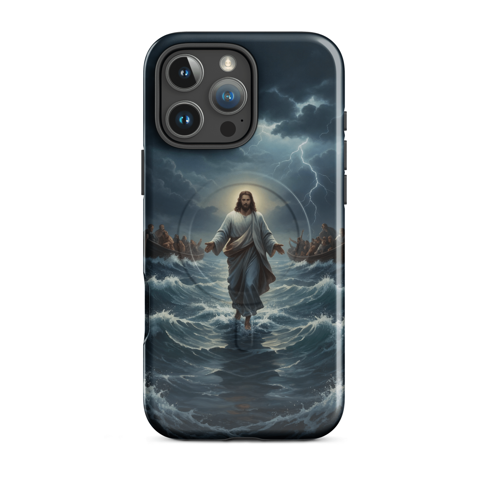 Jesus Walks on Water in the Storm MagSafe Tough iPhone Case - Image 7