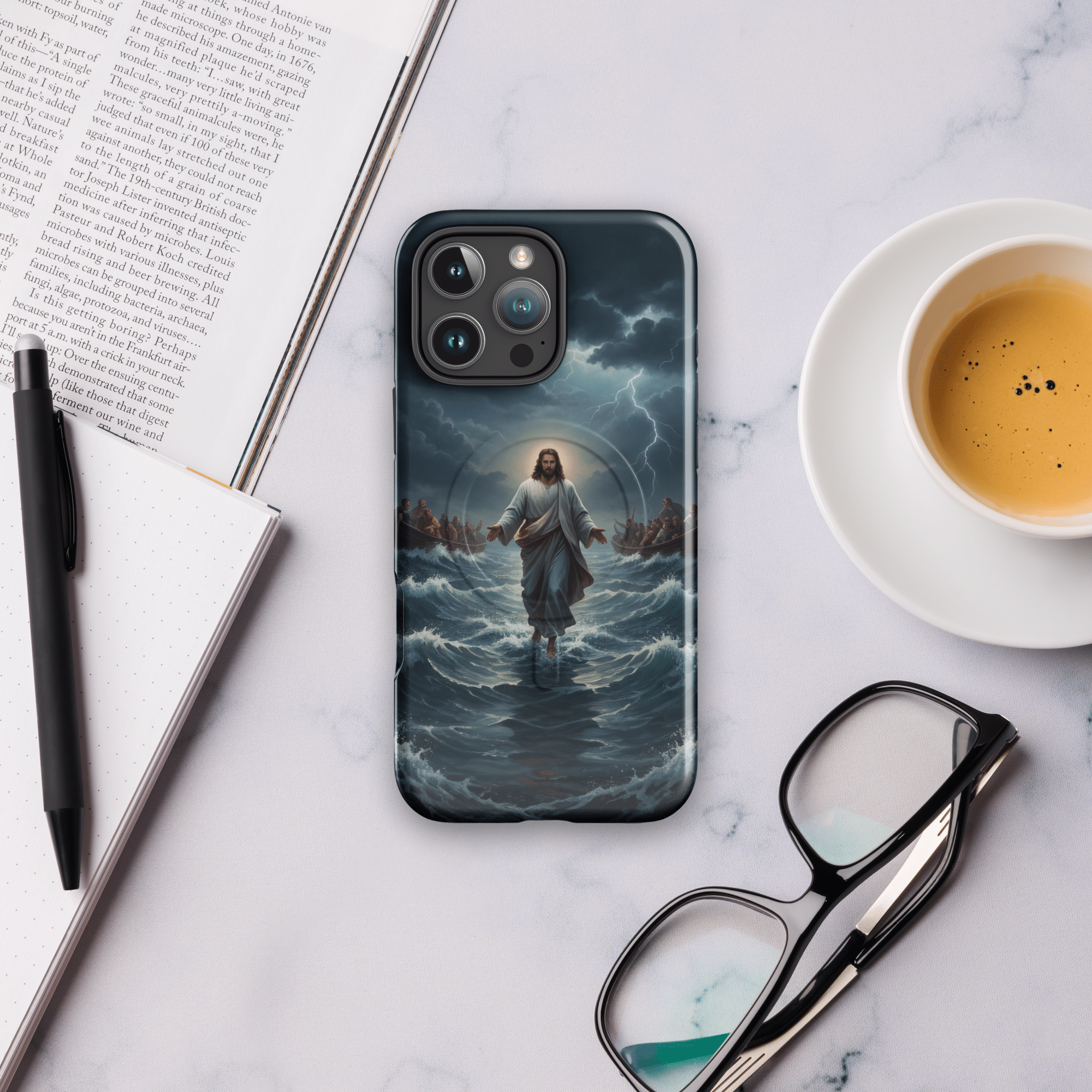 Jesus Walks on Water in the Storm MagSafe Tough iPhone Case - Image 11