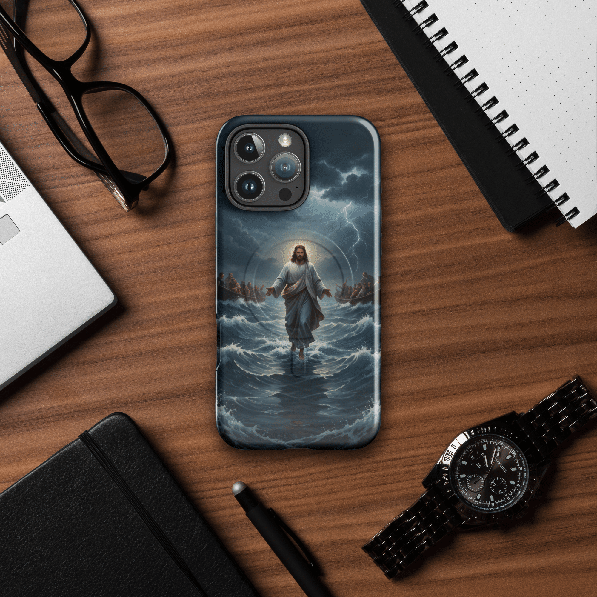 Jesus Walks on Water in the Storm MagSafe Tough iPhone Case - Image 10
