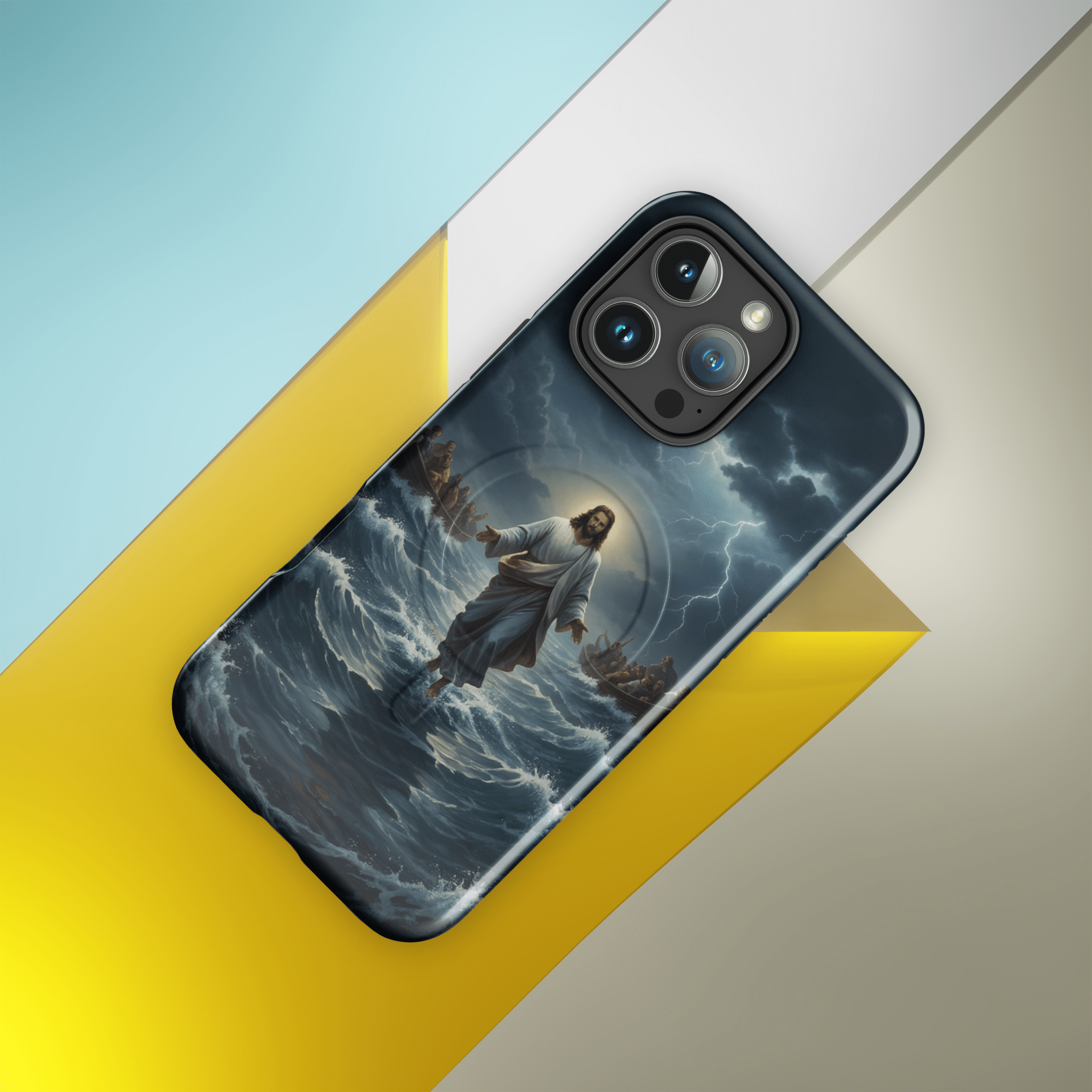Jesus Walks on Water in the Storm MagSafe Tough iPhone Case - Image 12