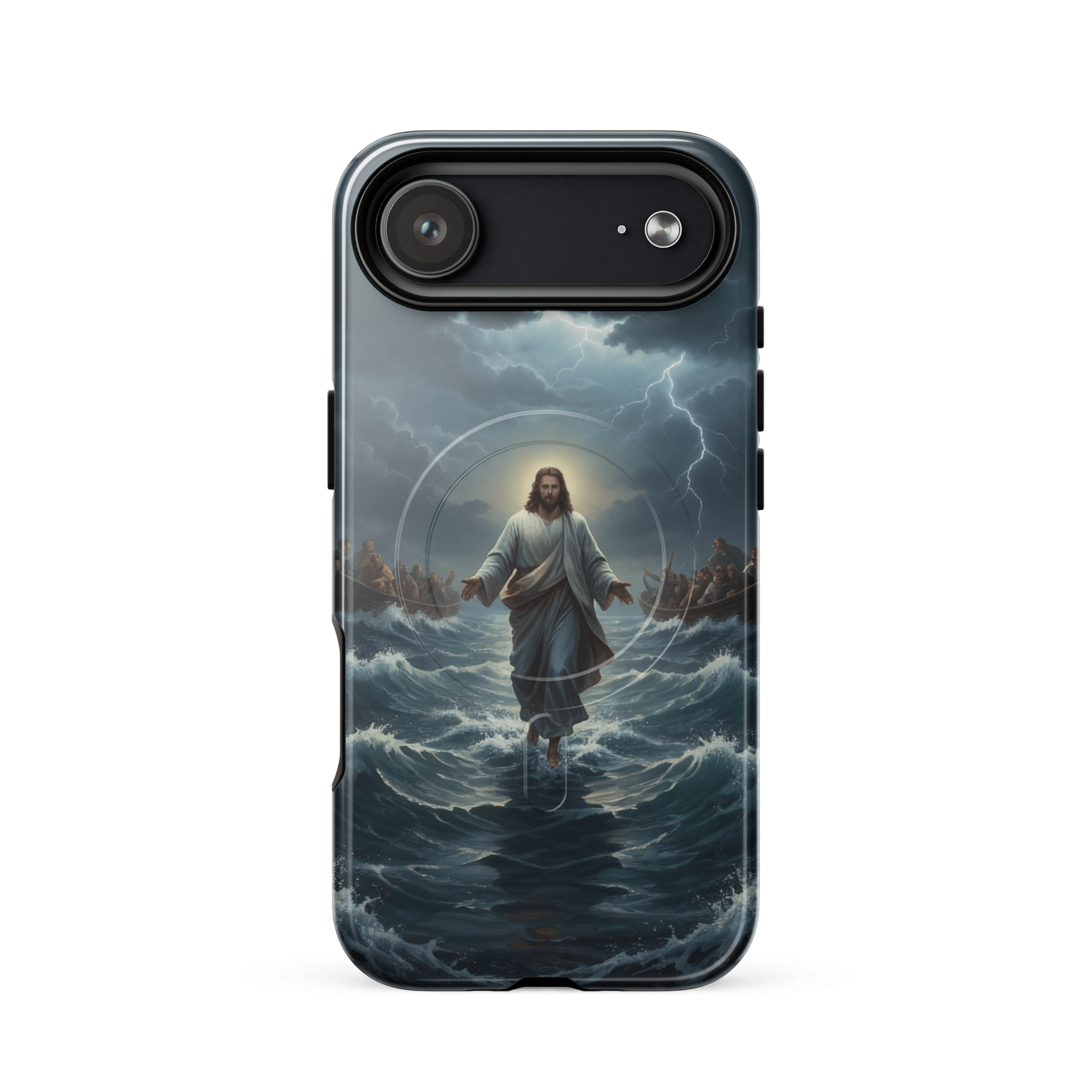 Jesus Walks on Water in the Storm MagSafe Tough iPhone Case - Image 5
