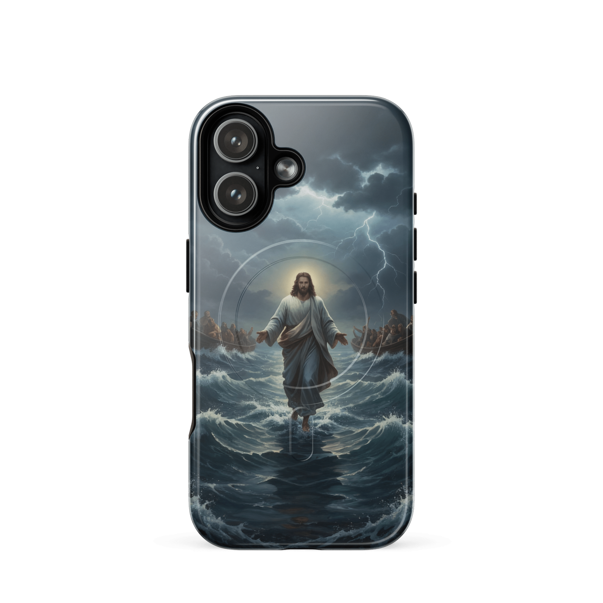 Jesus Walks on Water in the Storm MagSafe Tough iPhone Case - Image 6
