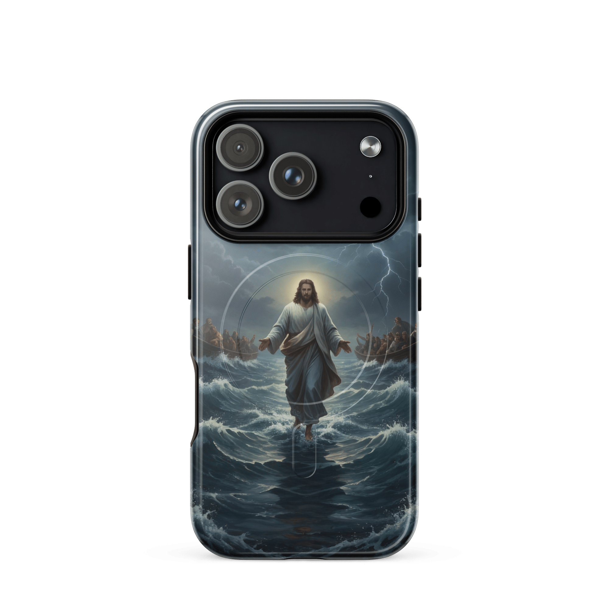 Jesus Walks on Water in the Storm MagSafe Tough iPhone Case - Image 4