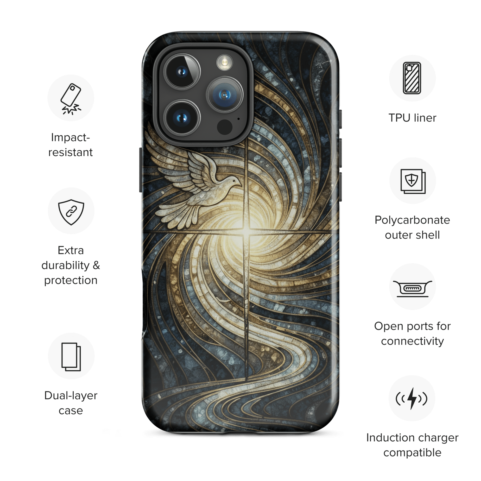 Holy Spirit Cross with Dove Tough iPhone Case - Image 10