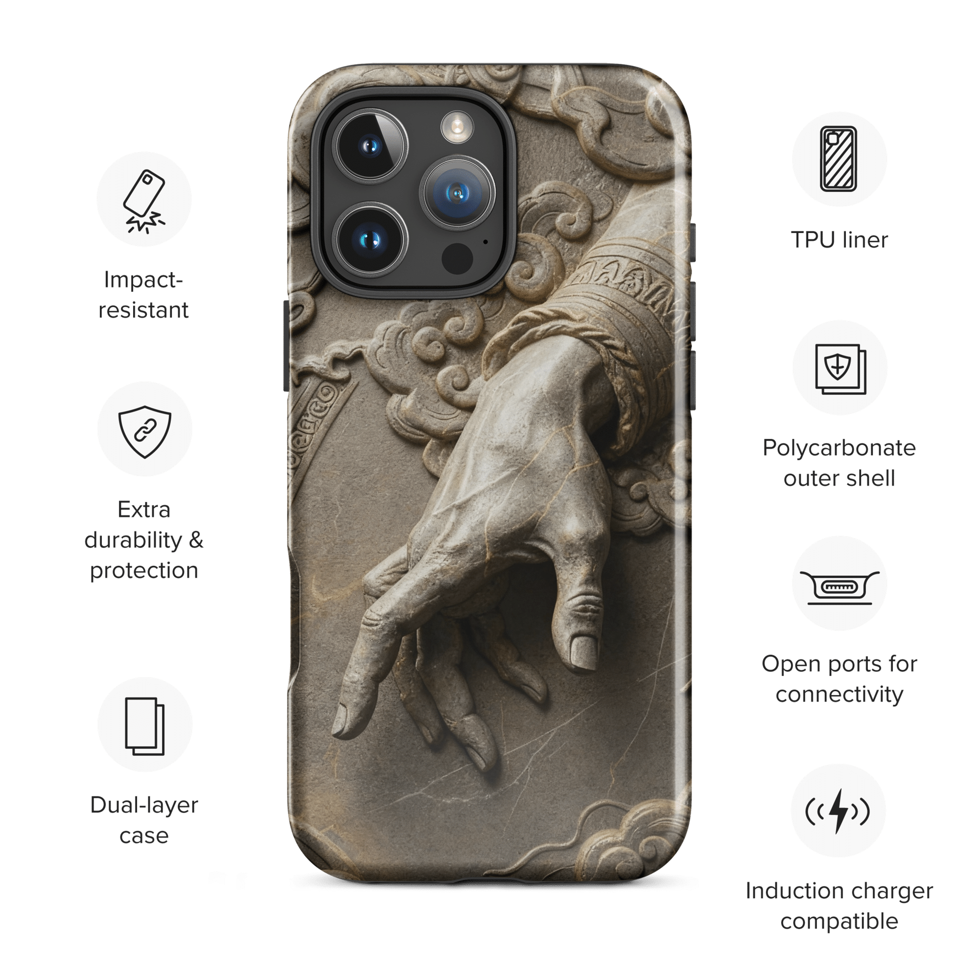 Divine Hand in Stone Clouds Tough iPhone Case - Image 10