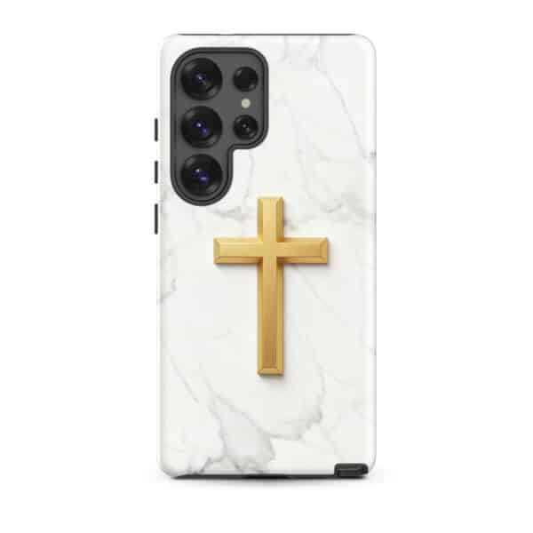 Golden Cross on Marble Tough Samsung Case